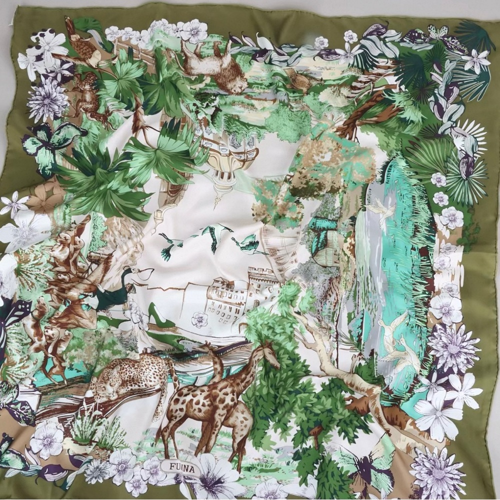 100% silks large scar shawl wrap forest animal print